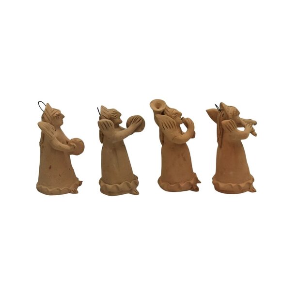 4 Handmade Mexican Terracotta Angel Ornament Figurine Set Musician Angels - Picture 12 of 13
